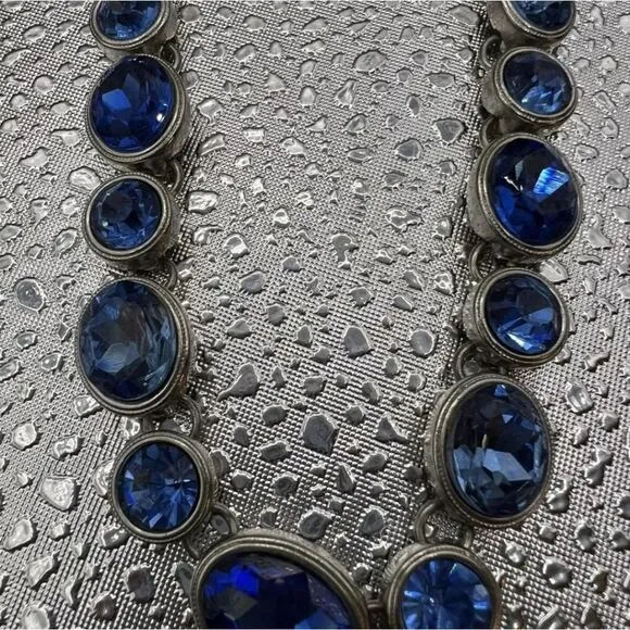 MONET Demi Parure Blue Rhinestone Necklace Vintage 18-inch - Picture 6 of 6